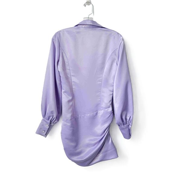 LEDAíR Lilac Long Sleeve V Neck Button Front Draped Hem Dress Blouse Medium - Picture 12 of 12
